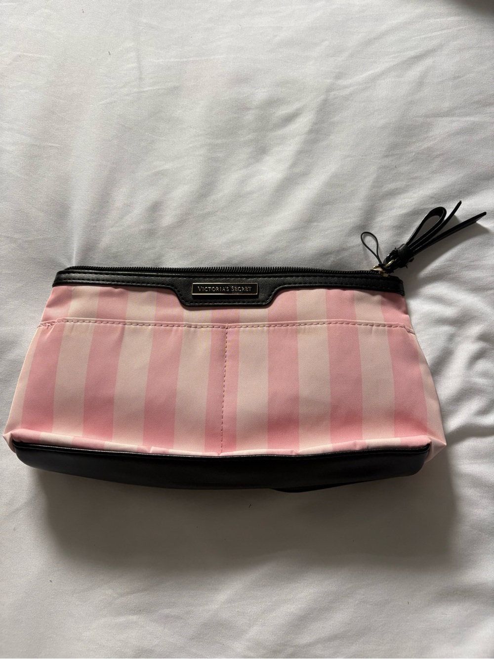 Victoria's Secret Pink and Black Striped Makeup Pouch